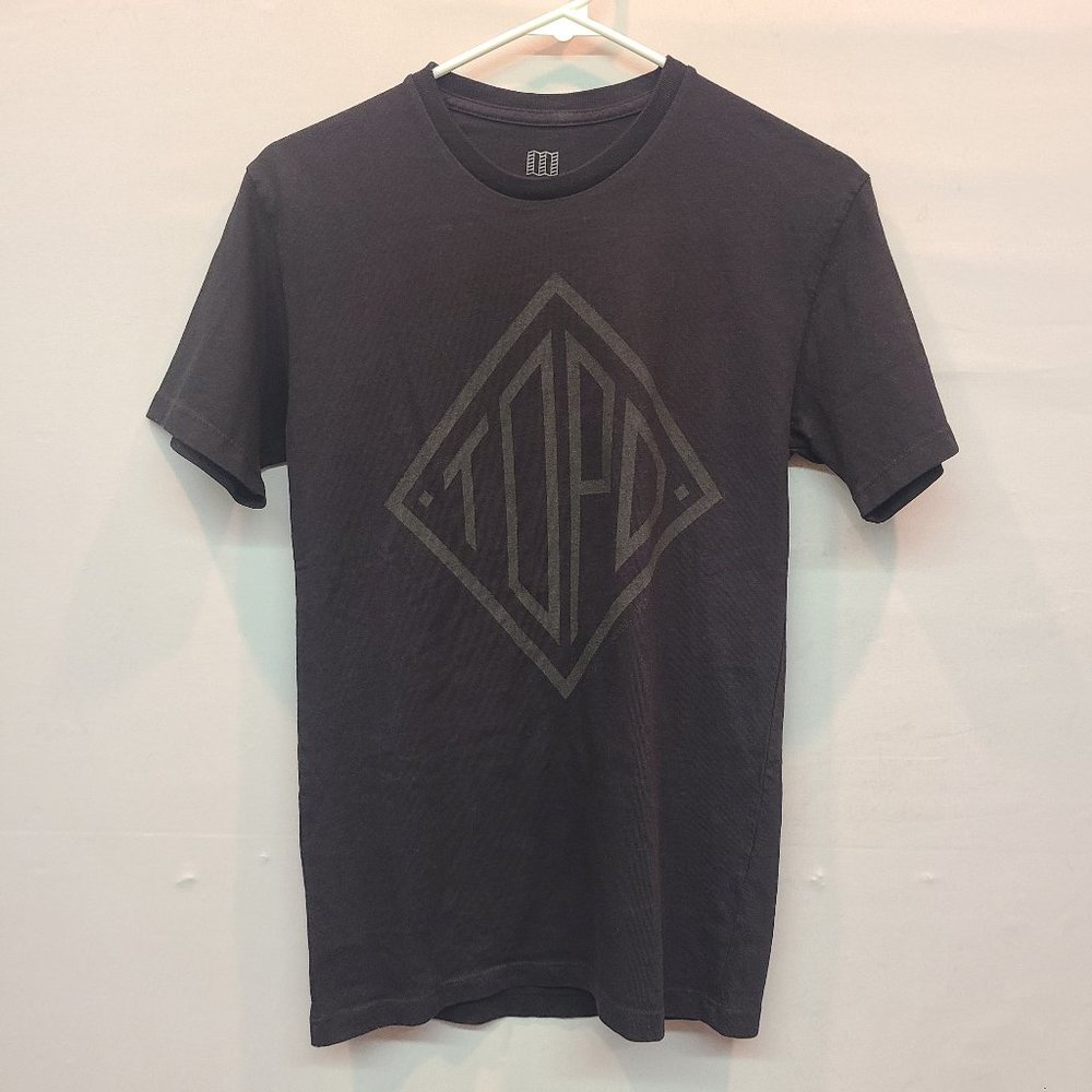 Topo Designs Shirt Short Sleeve Black Top Large Logo Womens XXS